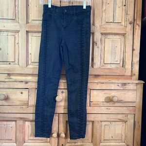 J. Brand Women's Size 26 Alana Black Ladder‎ Lace Jeans Stitched Skinny Leg